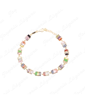 PULSERA PLATA CHAPADA ORO CIRCONITAS BAGUETTE TRICOLOR