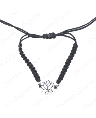PULSERA PLATA FLOR LOTO MACRAMÉ AZUL