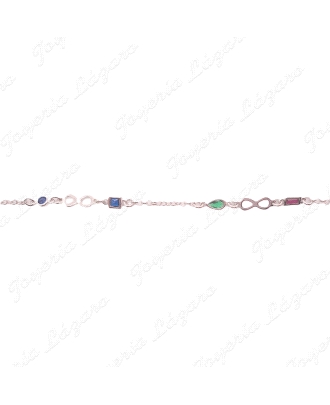 PULSERA PLATA INIFINITO PIEDRAS COLOR