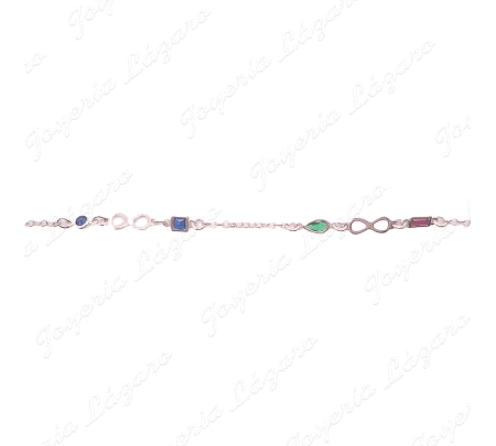 PULSERA PLATA INIFINITO PIEDRAS COLOR