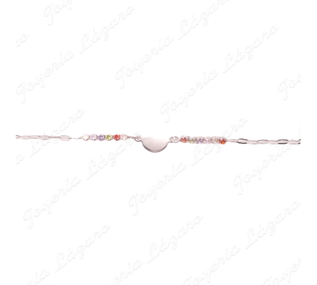 PULSERA PLATA PIEDRAS COLORES CHAPA LISA 8MM