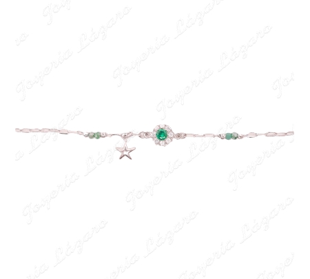 PULSERA PLATA ESTRELLA ROSETON CIRCO PIEDRAS VERDES