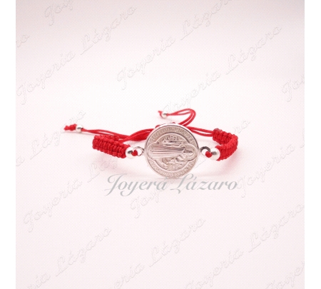 PULSERA PLATA SAN BENITO MACRAME ROJO