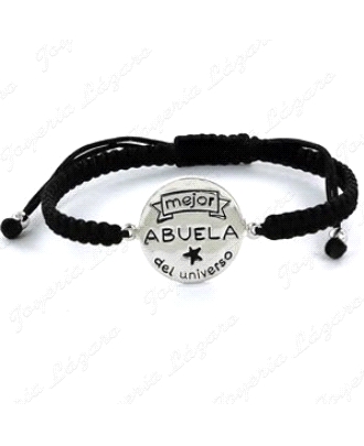 PULSERA PLATA MEJOR ABUELA DEL UNIVERSO MACRAMÉ CON DISCO DE