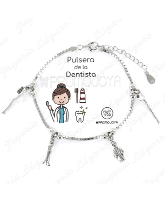 PULSERA PLATA SEÑORA,PROFECION DENTISTA,CADENA,VENECIANA,MEDIDA.17/20MM