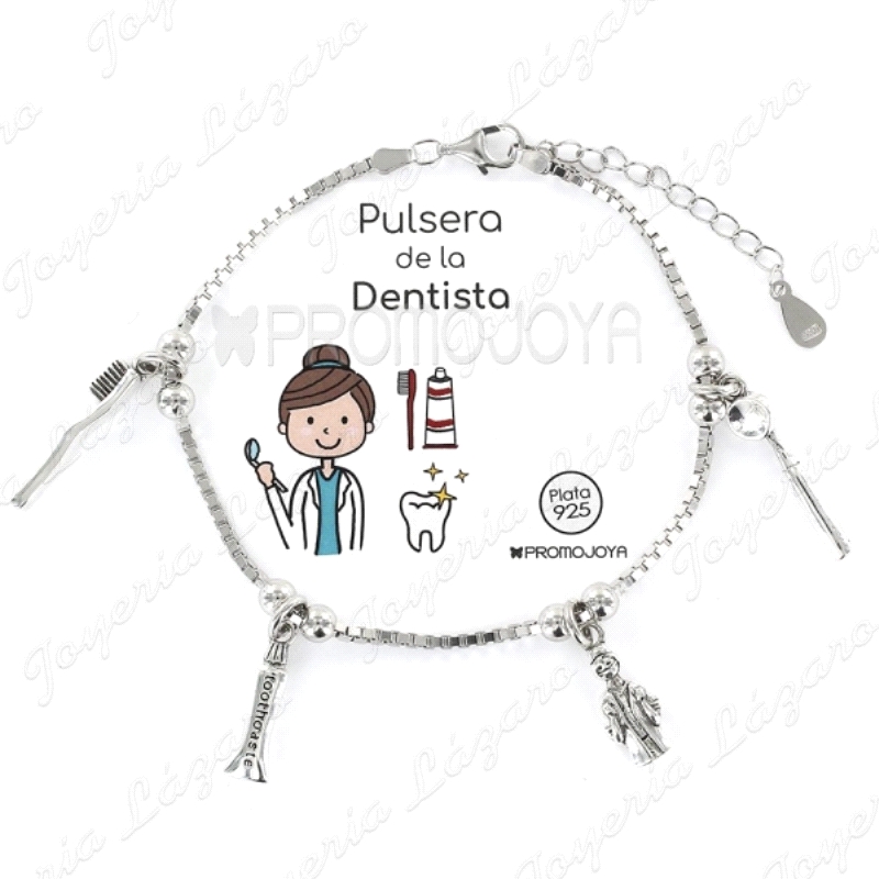 PULSERA PLATA SEÑORA,PROFECION DENTISTA,CADENA,VENECIANA,MEDIDA.17/20MM