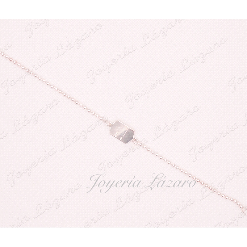 PLATA PULSERA BOLAS + PLACA