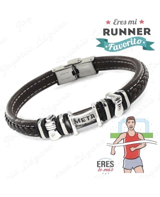 PULSERA PLATA/PIEL ERES MI RUNNER FAVORITO