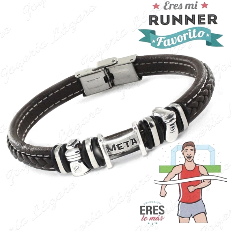 PULSERA PLATA/PIEL ERES MI RUNNER FAVORITO