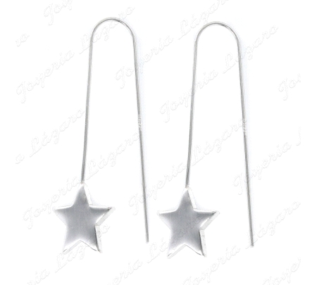 Pendiente Plata Rodiada Rigido Con Estrella De 17 Mm Hippie