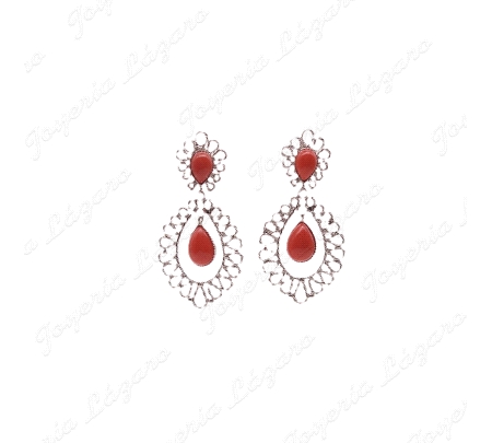 PEND. LARGOS PLATA CHAPADA PLATINO FILIGRANA CORAL/SIMIL CIERRE PRESIO