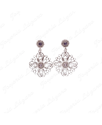 PEND. LARGOS PLATA CHAPADA PLATINO FILIGRANA SWAROVSKI MORADO