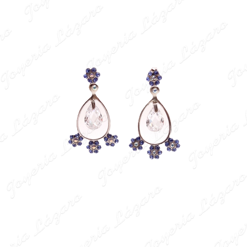 PEND. LARGOS PLATA CHAPADA PLATINO OVAL CIRCO PERA BL.+FLORES AZULES