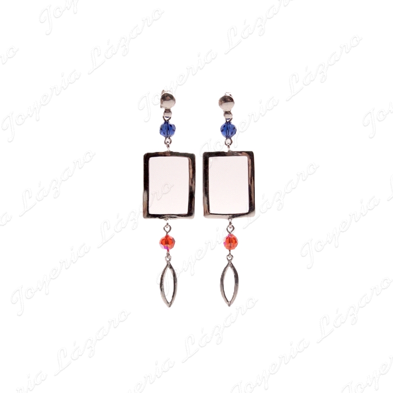 PEND. LARGOS PLATA  CHAPADA PLATINO CUADRADO+BOLITAS CIRCO AZUL Y NARA