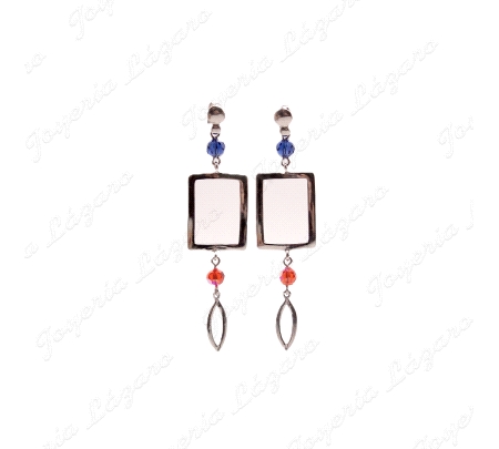 PEND. LARGOS PLATA  CHAPADA PLATINO CUADRADO+BOLITAS CIRCO AZUL Y NARA