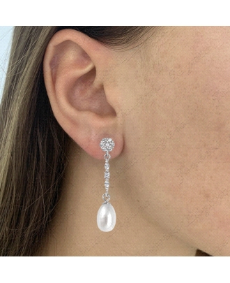 PEND. LARGOS PLATA PERLA GOTA CADENETA+ROSETON CIRCO. C. PRESION