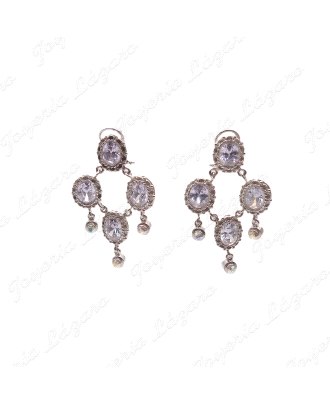 PEND. LARGOS PLATA CHAPADA EN PLATINO 4 CRISTALES EN CERCO FILIGRANA