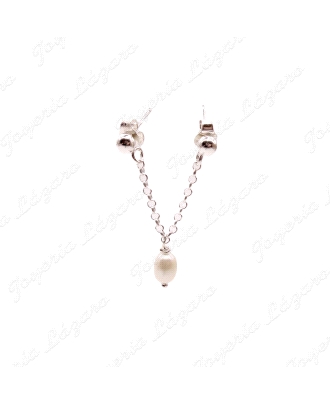 PEND. LARGOS PLATA PERLA +CADENA DOBLE PARA 1 OREJA