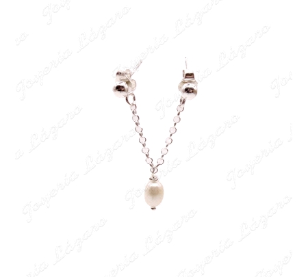 PEND. LARGOS PLATA PERLA +CADENA DOBLE PARA 1 OREJA