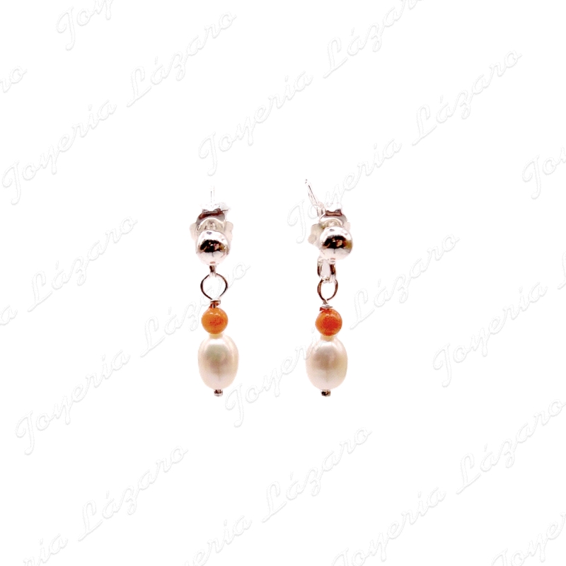 PEND. LARGOS PLATA PERLA+BOLITA CORAL PRESION