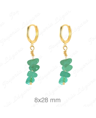 PEND. LARGOS PLATA BAÑO ORO CON 4 PIEDRAS VERDES COLGANDO