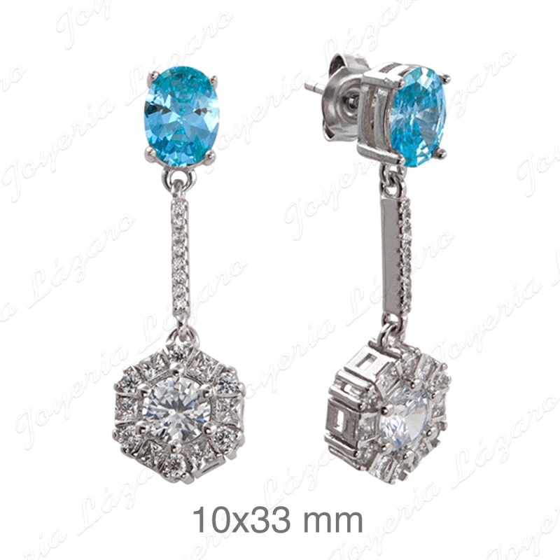 PEND. LARGOS PLATA, AGUAMARINA CON ROSETON COLGANDO CON CIRCONITAS, PR