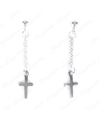 PLATA PEND. LARGOS BOLITA DE 4 MM Y CADENA CON CRUZ 12 X 6 MM