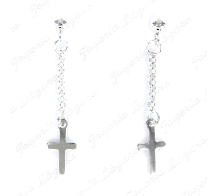 PLATA PEND. LARGOS BOLITA DE 4 MM Y CADENA CON CRUZ 12 X 6 MM