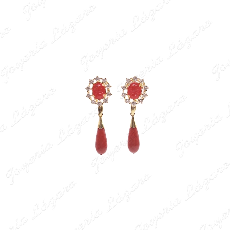 PEND. CORAL/SIMIL PLATA CHAPADA ORO CARAS CERCO ZIRCO. +PERA C. OMEGA