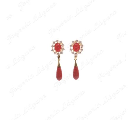 PEND. CORAL/SIMIL PLATA CHAPADA ORO CARAS CERCO ZIRCO. +PERA C. OMEGA