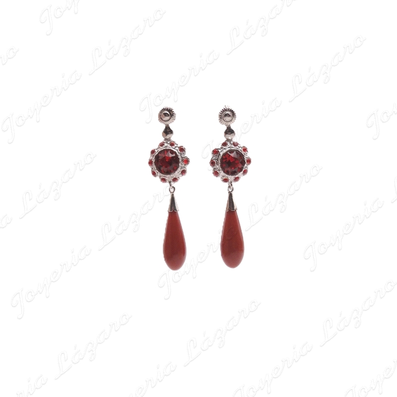 PEND. CORAL/SIMIL PLATA CHAPADA PLATINO FILIGRANA SWAROVSKI ROJO+CHUPO