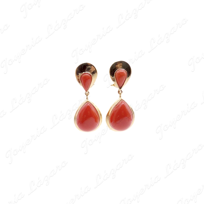 PEND. CORAL/SIMIL PLATA CHAPADA ORO 2 LAGRIMAS COOR CORAL CABUJONES C.