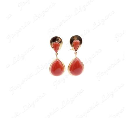 PEND. CORAL/SIMIL PLATA CHAPADA ORO 2 LAGRIMAS COOR CORAL CABUJONES C.