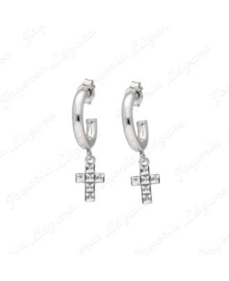 PEND. AROS PLATA TUBO ABIERTOS CON CRUZ COLGANDO PRESION