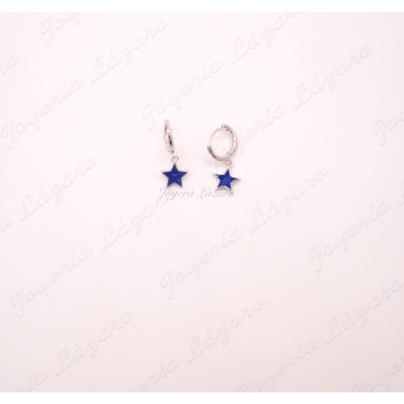 PLATA PENDIENTES AROS ESTRELLAS AZULEZ