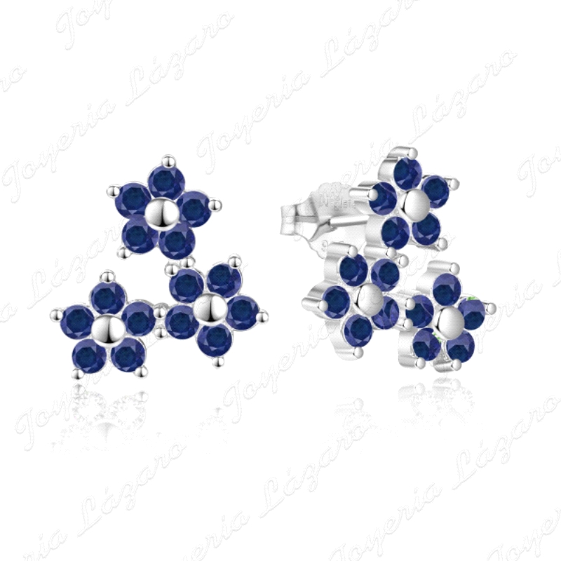 PEND. PLATA 3 FLORES CIRCOS AZULES C. PES.