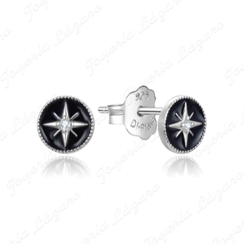 PEND. PLATA ROSA DE LOS VIENTOS ESMALTE NEGRO