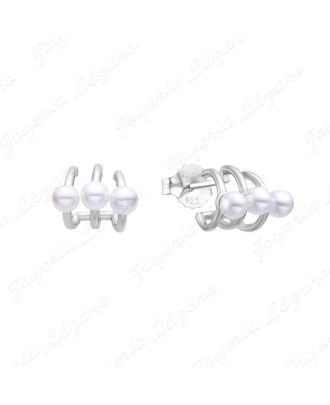 PEND. PLATA TIPO ARO TRIPLE 3 PERLAS CIERRE PRESION