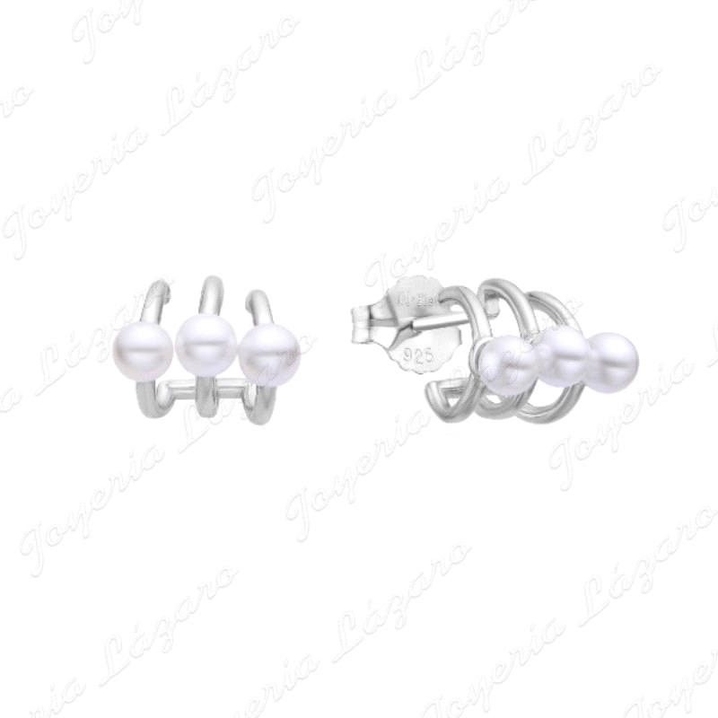 PEND. PLATA TIPO ARO TRIPLE 3 PERLAS CIERRE PRESION