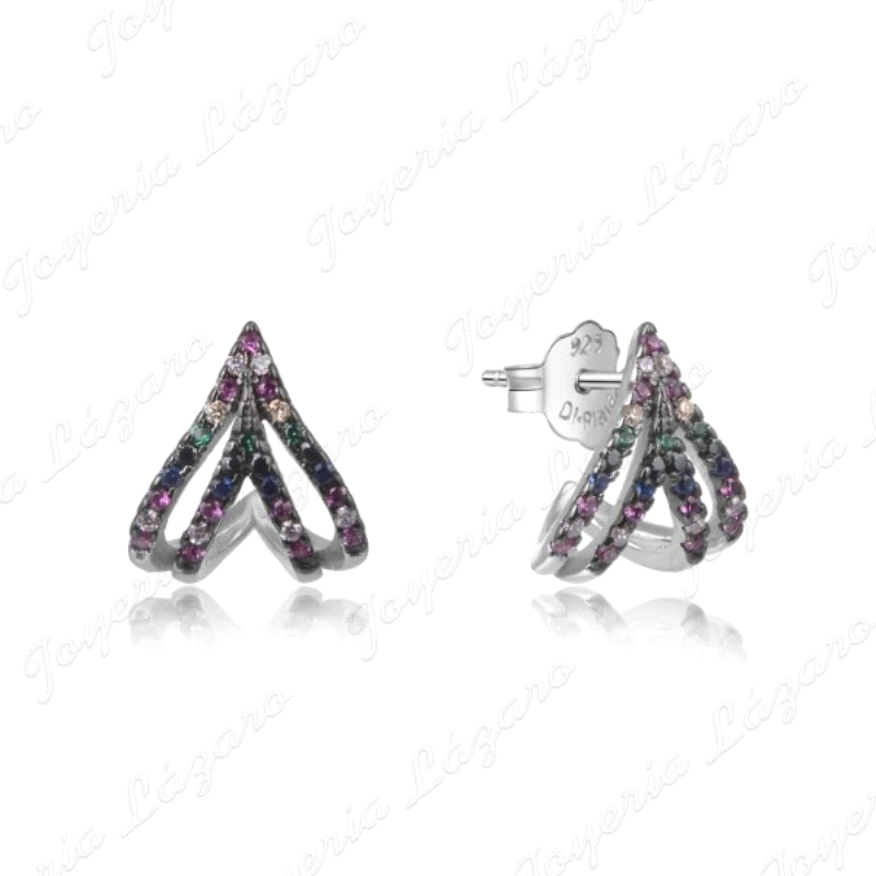 PEND. PLATA MULTICOLOR RECOJE LOBULO EN PRESION