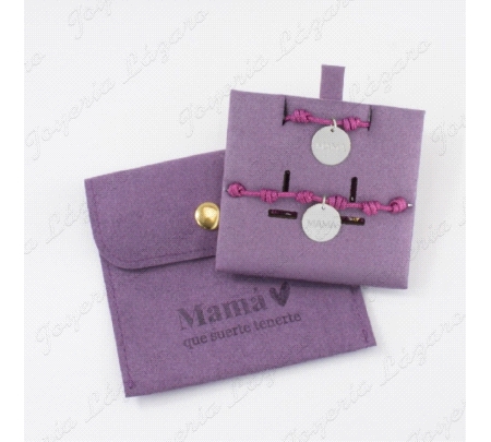 JUEGOS PLATA PULSERA+GARGANTILLA CORDEL FUCSIA NUDOS+MEDALLA MAMA