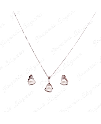 JUEGOS PLATA CADENA+COLGANT+PENDTS. PERLAS + CIRCONITAS TRIANGULO