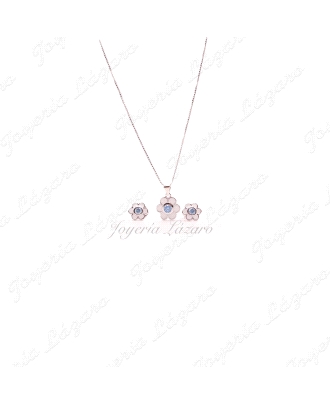 JUEGOS PLATA GARGANTILLA +PENDIENTES FLOR ESMALTE BLACO