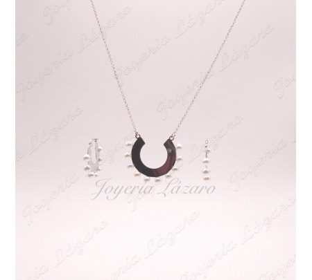 PLATA JUEGOS PENDIENTES+GARGANTILLA,MEDIA LUNA CON PERLAS