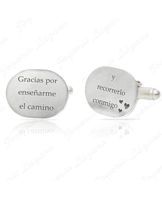 GEMELOS PLATA OVALADOS FRASE PERONALIZADA