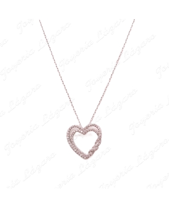 GARGANTILLA PLATA COLGANTE 2 CORAZONES SUPERPUESTOS MICROCIRCO.