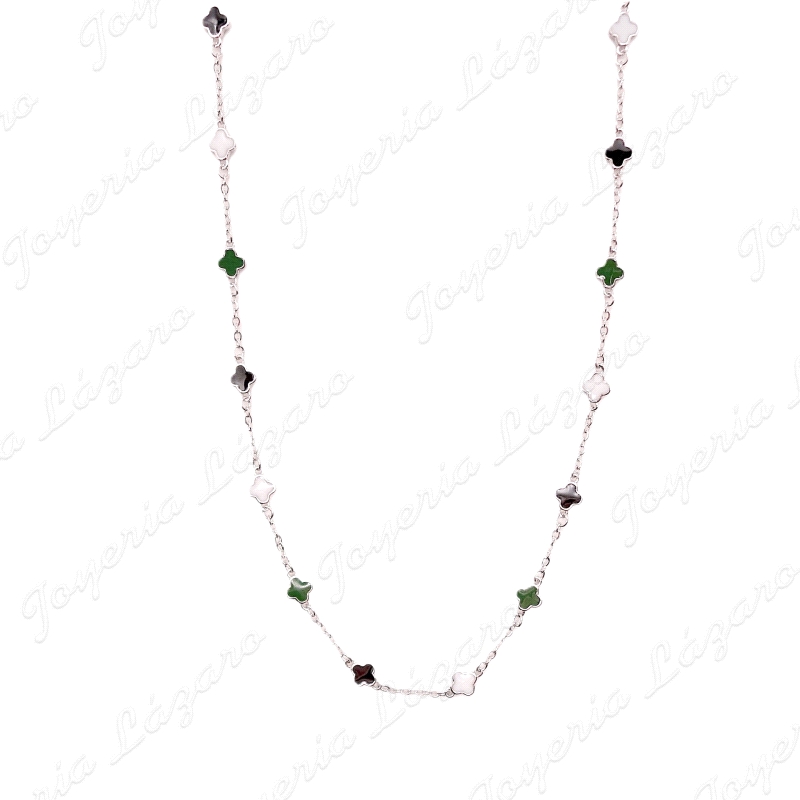 GARGANTILLA PLATA TRÉBOLES NEGRO Y VERDE TIPO VAN CLEEF