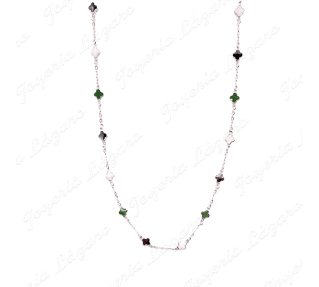 GARGANTILLA PLATA TRÉBOLES NEGRO Y VERDE TIPO VAN CLEEF