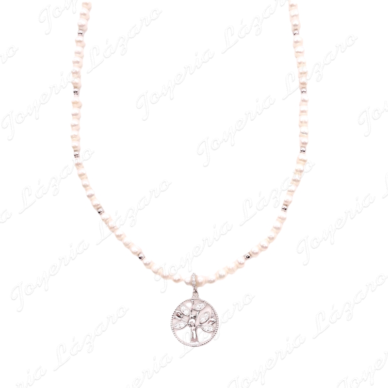 GARGANTILLA PLATA PERLAS+BOLITA PLATA+ ARBOL VIDA