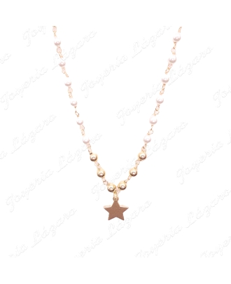 GARGANTILLA PLATA  ESTRELLA BOLAS Y PERLAS CHAPADA